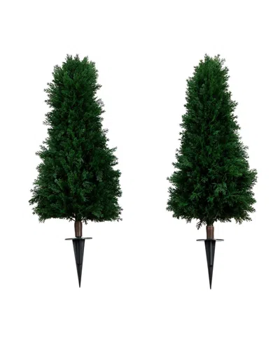 Nearly Natural 3ft. Uv Resistant Artificial Cedar Plant With Integrated Ground Stake Indoor/outdoor In Green