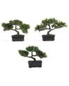 Nearly Natural Set Of 3 Bonsai Silk Plants In Green