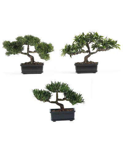 Nearly Natural Set Of 3 Bonsai Silk Plants In Green