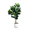 Nearly Natural 4ft Artificial Lush Fiddle Leaf Tree In Decorative White  Planter In Green
