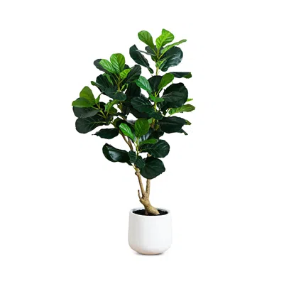 NEARLY NATURAL 4' ARTIFICIAL LUSH FIDDLE LEAF TREE IN DECORATIVE WHITE PLANTER