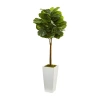 Nearly Natural 4ft Fiddle Leaf Artificial Tree In Tower Planter In White