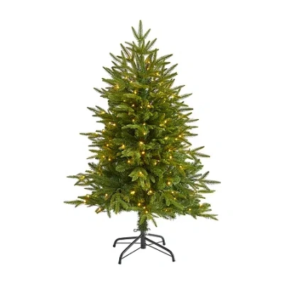 Nearly Natural 4 Foot Fir With 150 Clear Led Lights Pre-lit Christmas Tree In Green