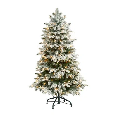 Nearly Natural 4 Foot North Carolina Flocked Fir With 779 Bendable Branches And 250 Warm White Lights Pre-lit Chris In Green