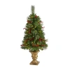 Nearly Natural 4 Foot Pine In Decorative Urn With Pinecone And Berries And 100 Clear Led Lights Pre-lit Christmas T In Green