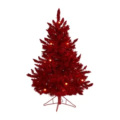 Nearly Natural 4 Foot Red Fir With 270 Bendable Branches And 100 Red Lights And 14 Globe Bulbs Pre-lit Christmas Tr