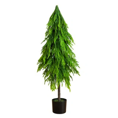 Nearly Natural 4-ft Artificial Real Touch Down Swept Norfolk Pine Tree With Natural Look In Green