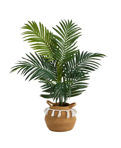 Nearly Natural 4' Kentia Palm Artificial Tree In Boho Chic Planter In Green