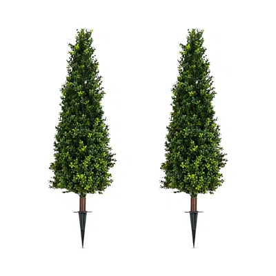 Nearly Natural Set Of Two 4ft Uv-resistant Artificial Boxwood Plant With  Integrated Ground Stake (i In Green