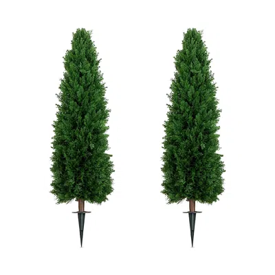 NEARLY NATURAL 4' UV RESISTANT ARTIFICIAL CEDAR PLANT WITH INTEGRATED GROUND STAKE (INDOOR/OUTDOOR) - SET OF 2