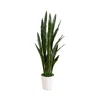 Nearly Natural 4' Uv Resistant Artificial Sansevieria Plant In White Decorative Planter (indoor/outdoor) In White
