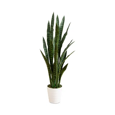 Nearly Natural 4' Uv Resistant Artificial Sansevieria Plant In White Decorative Planter (indoor/outdoor)