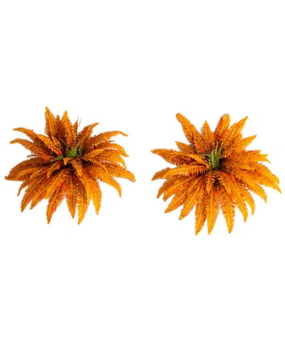 Nearly Natural 40in. Autumn Artificial Fall Boston Fern - Set Of 2 In Orange