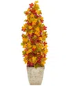 Nearly Natural 40in. Autumn Maple Artificial Tree In Country White Planter In Yellow