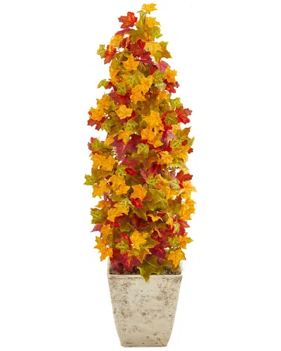 Nearly Natural 40in. Autumn Maple Artificial Tree In Country White Planter In Yellow