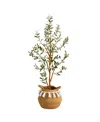 Nearly Natural 42" Artificial Olive Tree With Handmade Jute Cotton Basket With Tassels In Green