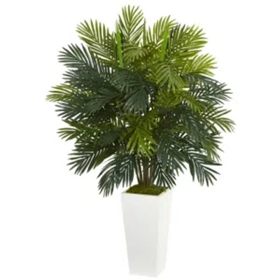 Nearly Natural 45" Areca Palm Artificial Plant In White Tower Planter In Green