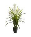 Nearly Natural 45" Cymbidium Orchid Artificial Plant In White