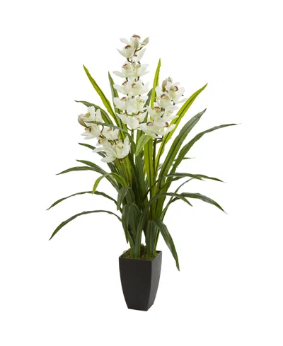 Nearly Natural 45" Cymbidium Orchid Artificial Plant In White
