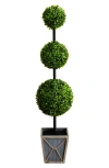 Nearly Natural 45in. Uv Resistant Artificial Triple Ball Boxwood Topiary With Led Lights In Decorative Planter Indo In Green