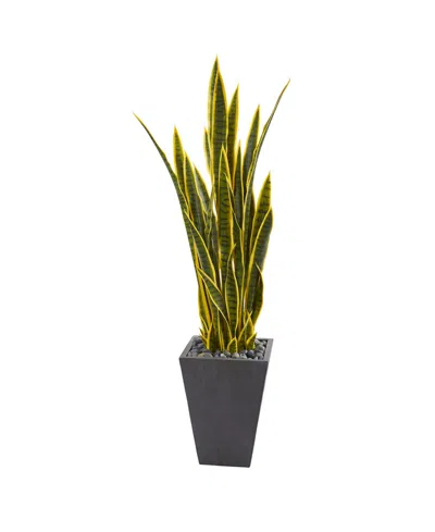 Nearly Natural 4.5' Sansevieria Artificial Plant In Slate Planter In Green