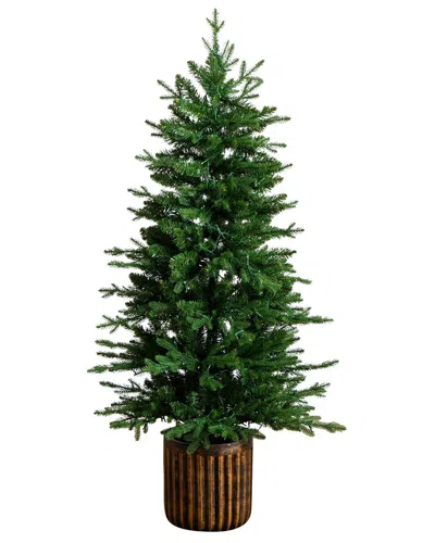 Nearly Natural 4.5ft. Pre-lit Artificial Christmas Tree In Decorative Planter In Green