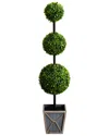 Nearly Natural 45in. Uv Resistant Artificial Triple Ball Boxwood Topiary With Led Lights In Decorative Planter Indo