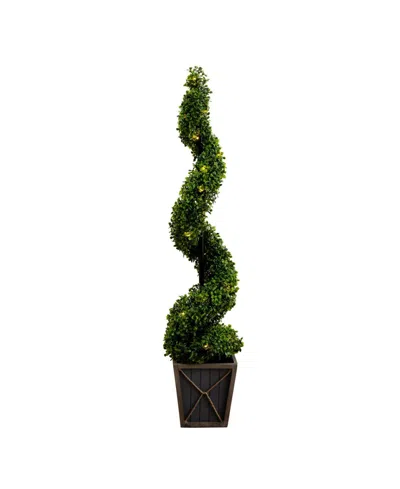 Nearly Natural 45in. Uv Resistant Artificial Boxwood Spiral Topiary Tree With Led Lights In Decorative Planter Indo In Green