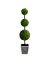 NEARLY NATURAL 45IN. UV RESISTANT ARTIFICIAL TRIPLE BALL BOXWOOD TOPIARY WITH LED LIGHTS IN DECORATIVE PLANTER INDO