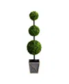 Nearly Natural 45in. Uv Resistant Artificial Triple Ball Boxwood Topiary With Led Lights In Decorative Planter Indo In Green