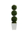 Nearly Natural 45in. Uv Resistant Artificial Triple Ball Boxwood Topiary With Led Lights In Decorative Planter Indo In Green