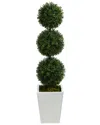 Nearly Natural 45in. Uv Resistant Artificial Triple Ball Boxwood Topiary With Led Lights In Decorative Planter Indo In Green