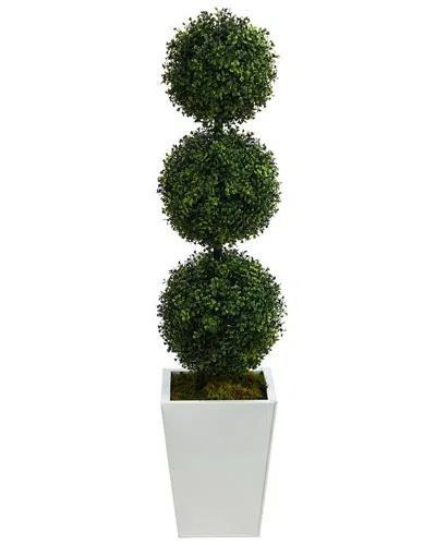 NEARLY NATURAL NEARLY NATURAL 46IN BOXWOOD TRIPLE BALL TOPIARY ARTIFICIAL TREE IN WHITE METAL  PLANTER (INDOOR/OUTD