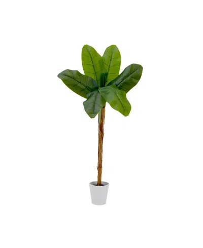 Nearly Natural 4ft Artificial Banana Tree In Decorative Planter In Green