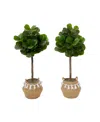 Nearly Natural 48" Artificial Fiddle Leaf Fig Tree With Handmade Jute Cotton Basket With Tassels Diy Kit Set Of 2 In Green