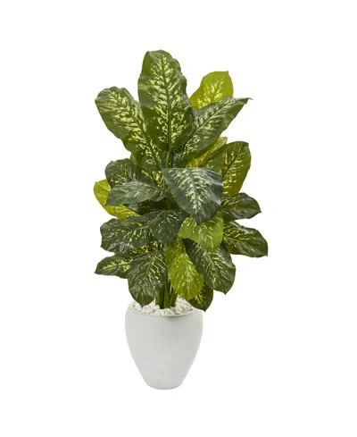 Nearly Natural 48" Dieffenbachia Artificial Plant In White Planter Real Touch In Green