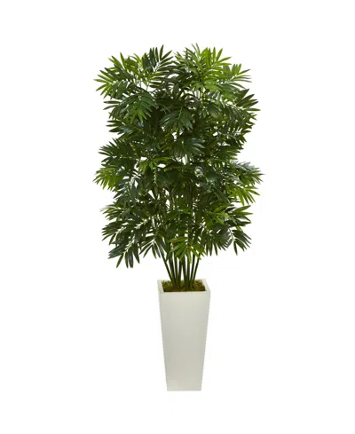 Nearly Natural 49" Mini Artificial Pam Tree In White Tower Planter In Green