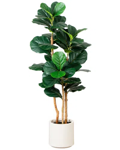 Nearly Natural 4ft. Artificial Fiddle Leaf Tree In Decorative Whi In Green
