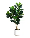 Nearly Natural 4ft Artificial Lush Fiddle Leaf Tree In Decorative White  Planter In White