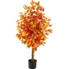 Nearly Natural 4ft Autumn Ficus Artificial Tree In Orange