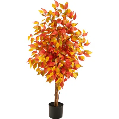 Nearly Natural 4ft Autumn Ficus Artificial Tree In Orange