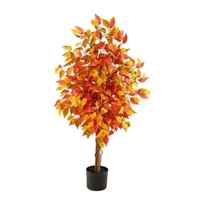 Nearly Natural 4ft Autumn Ficus Fall Artificial Plant In Orange