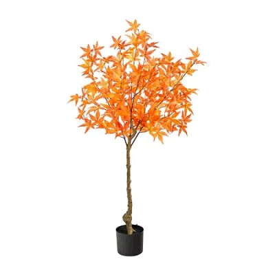 Nearly Natural 4ft Autumn Maple Artificial Plant In Orange