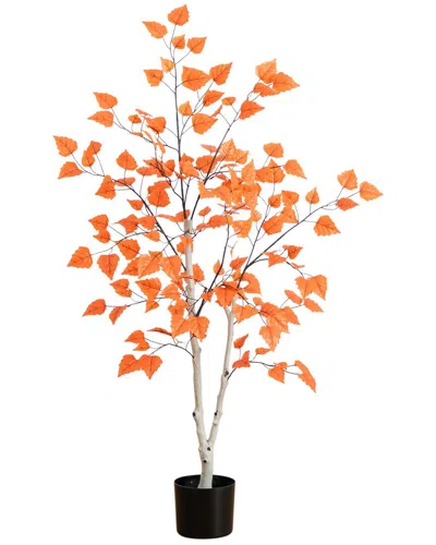 Nearly Natural 4ft. Autumn Paper Birch Artificial Fall Tree In Orange