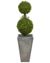 Nearly Natural 4ft Double Boxwood Topiary Artificial Tree In Cement Planter  (indoor/outdoor) In Green