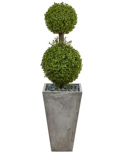 Nearly Natural 4ft Double Boxwood Topiary Artificial Tree In Cement Planter  (indoor/outdoor) In Green