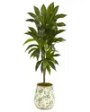 Nearly Natural 4ft Dracaena Artificial Plant In Flower Print Planter (real  Touch) In Green