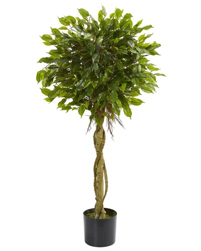 Nearly Natural 4ft Ficus Artificial Uv-resistant Topiary Tree (indoor/outdoor) In Green