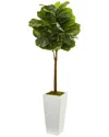 Nearly Natural 4ft Fiddle Leaf Artificial Tree In Tower Planter In Green