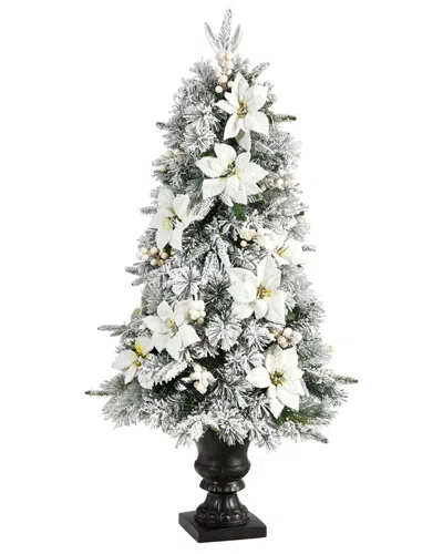 Nearly Natural 4ft. Flocked Artificial Christmas Tree In White